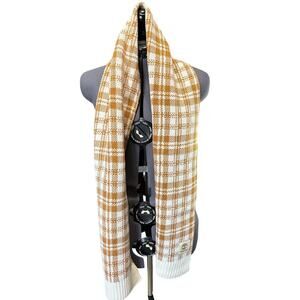 Timberland Scarf Knit Plaid Brown / Tan / White Checkered 64 x 10 inches